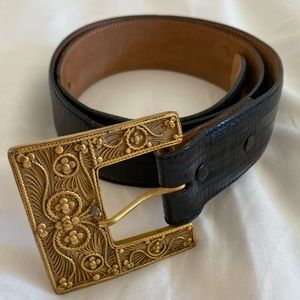Vintage WCM NEW YORK Crocodile Belt with Ornate Gold Buckle